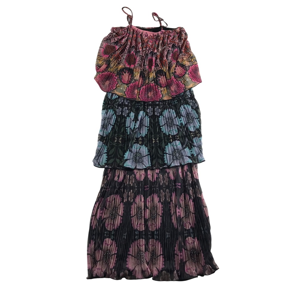 Desigual Floral Tiered Pleated Maxi Dress Multicolor Boho 18SWVVK62 Size M